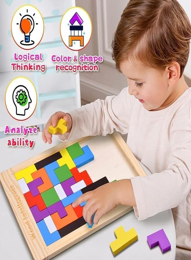 McMus Colorful 3D Russian Blocks Wooden Blocks Puzzles for Kids Adults, Wood Intelligence Puzzle Wooden Puzzles Brain Teasers Toy Educational Gift for Toddlers 3 4 5 6 7 Years Old Boys Girls - Image 4
